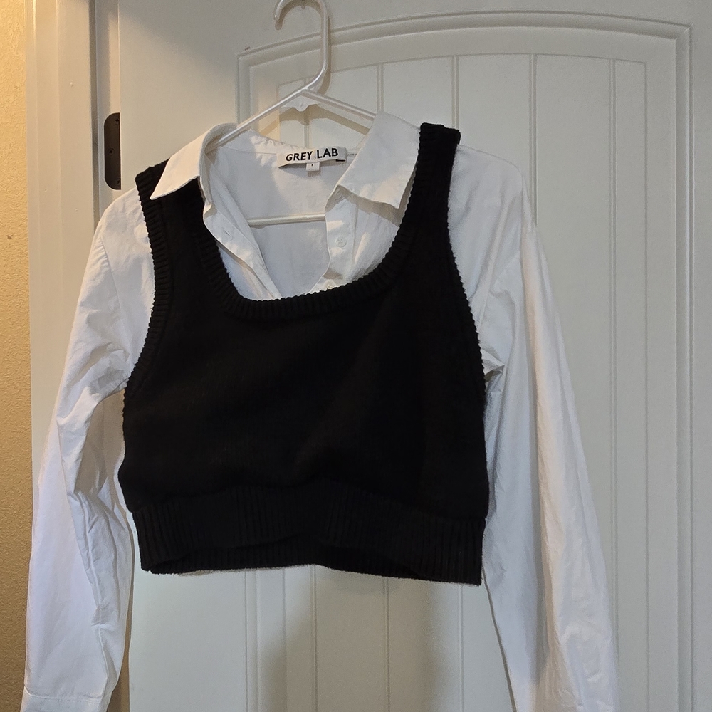 GREY LAB Black Knit Crop Top